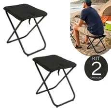 Kit 2 Banquinho Dobrável Banco Portátil Compacto Camping Pesca Banqueta Praia Leve Viagem Retrátil Bolsa Necessaire