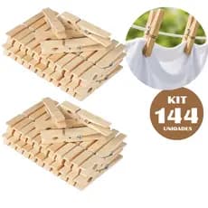 Kit 144 Grampo Pregador Prendedor Roupa Madeira Lavanderia Artesanato Varal Secar Prender