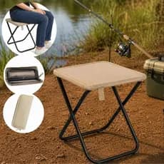 Banco Banqueta Desmontável Portátil Dobrável Praia Camping Compacto Com Bolsa Bege
