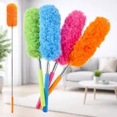 Espanador Pó Cabo Extensível 80cm Limpeza Tira Poeira Colorido Lavável Estica Longo Limpa Teto Teia Sanca Dobrável