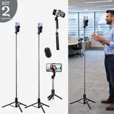 Kit 2 Tripé Para Celular Bastão Portátil Controle Foto Vídeo Selfie Ajustável Gravar Extensível 1,70m