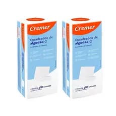 Algodão Quadrado Sem Perfume Cremer 100UN KIT COM 2 PACOTES