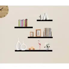 Kit 4 Prateleiras reta 20/25/30/35 Mdf Preto Suporte decoração sala quarto banheiro escritório