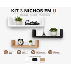 Kit Prateleiras Nichos em U MDF Branco Decorativo Livros Sala Quarto Cozinha
