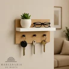 Excluído pela Shopee Porta Chave 3 Ganchos Decorativo Com Prateleira Em MDF Branco