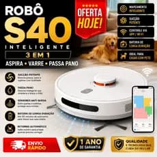 Robô Aspirador S40 Inteligente 3 em 1 Aspira Varre e Passa Pano