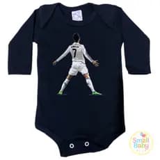 Body Bebe Infantil Futebol CR7 Cristiano Ronaldo Siiiiiu em Algodão Manga Longa