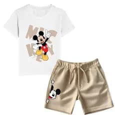 Conjunto Camiseta e Short Moletinho Infantil Juvenil verão de Menino Mickey mouse básico casual