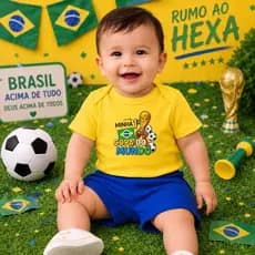 Conjunto Body e Short de Bebê Minha Primeira Copa do Mundo TAÇA Seleção Brasileira Brasil