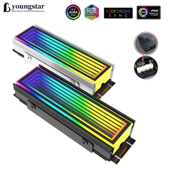 YOUNGSTAR ARGB AURA Plug Sincronização Computador SSD M2 Radiador De Alumínio PC RGB M . 2 Nvme Cooler Dissipador De Cal