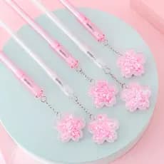 Caneta Em Gel Com Lantejoulas De Areia Movediça Pendente De Flor De Cerejeira Estudantil Assinatura Esferográfica