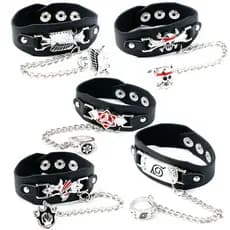 1 Pçs/Set Japão Anime Uzumaki Uchiha Sasuke Konoha Attack on Titan ONE PIECE Pulseira De Couro Do Punk Anel