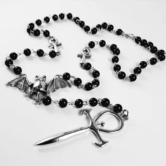 Emo Vampiro Ankh Rosário Oculto Vamp BeEmo Grânulo Colar Goth Punk Morcego Cruz Pingente Han