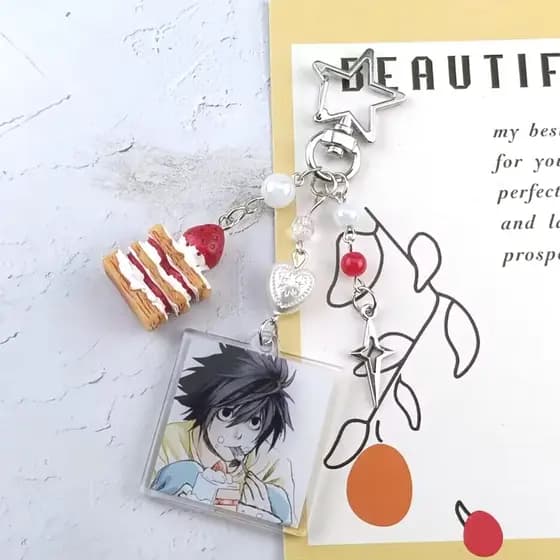 Feito À Mão Anime Death Note L Lawliet Bolo Frisado Chaveiro Saco Encantos Estética Bolsa Pingente Presente De Natal