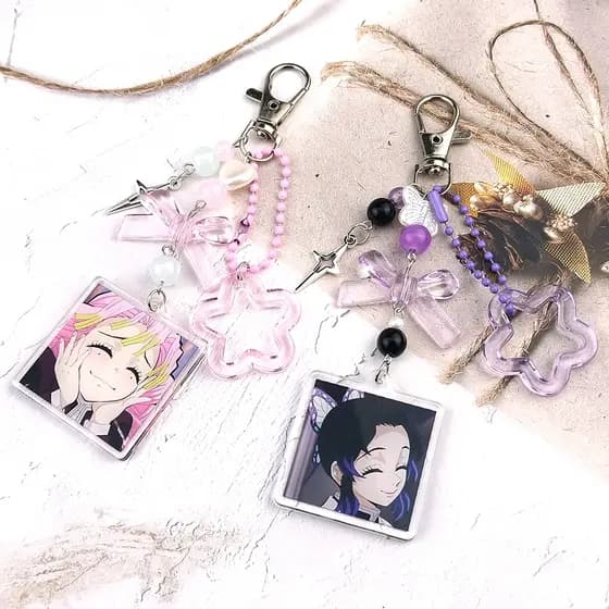 Anime Demon Slayer Chaveiro Kawaii Mitsuri Shinobu Combinando Chaveiros Arco Pentagrama Frisado Estética Cosplay Acessór