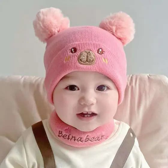 Touca Para Bebê / Criança Inverno Gorro Com Cachecol 0meses-1anos