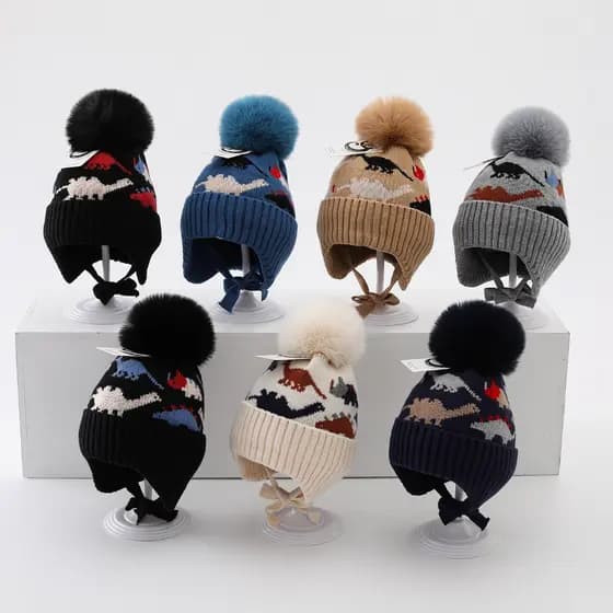 Touca COM POMPOM Amarrar infantil Com Forradas Poe Dentro Inverno Para Criança Pra1-3anos