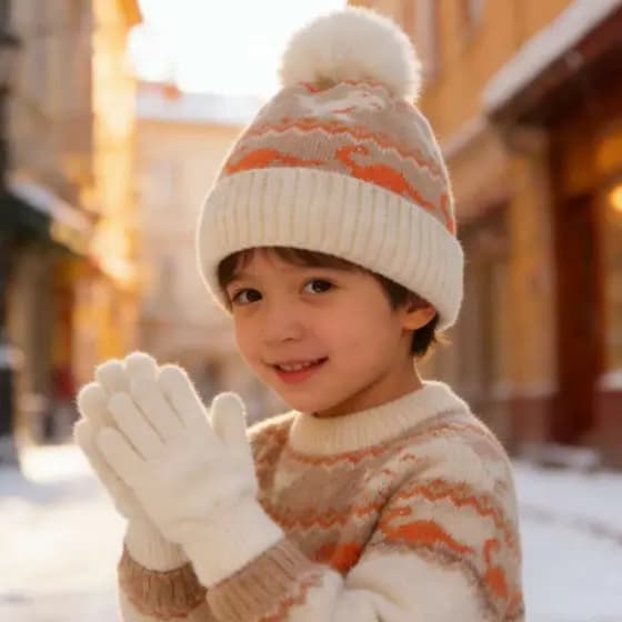 Kit Touca com Pompom e Luva Infantil Lã Feminino Inverno Frio Pra 4-8anos