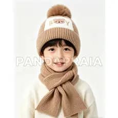Kit Touca com cachecol Touca/Gorro Infantil forrada com Ursinho e Pompom - Para Inverno criança