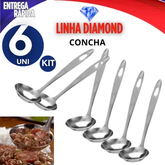 KIT 6 CONCHA INOX  PARA SERVIR FEIJAO CALDO MOLHO CASA RESTAURANTE BELEZA E PRATICIDADE
