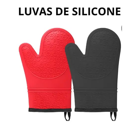 KIT 2 LUVAS TERMICAS COZINHA SILICONE FORRADA AGUENTA ALTAS TEMPERATURAS FORNO TAM 29,5X16,5 CM