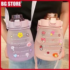 Com escala de grande capacidade de 1400ml de plástico da garrafa de água de palha verão bonito portátil copo grande barriga/mudando a Cor da água bottl/Fosco garrafa de água/Beber água objetivo lembrete