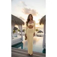 Vestido Saída de Praia longo  Teff justo sereia Tule Transparente com Decote