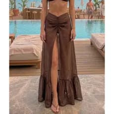 Saia Longa Saída de Praia Ofélia Malha de Tule Moda Praia Verão
