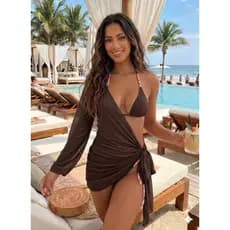 Vestido Curto Saída de Praia Máxima Malha de Tule Moda Praia Verão