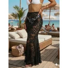 Saia Longa Renda Polimiada com Elastano Cecilia Moda Praia Verão