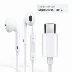 Fone de Ouvido Tipo-C Estéreo com Controle de Volume + Microfone
