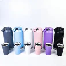 Garrafa Térmica 1600ml Inox com Copo e Canudo Antivazamento Bebida Gelada Garrafa Grande
