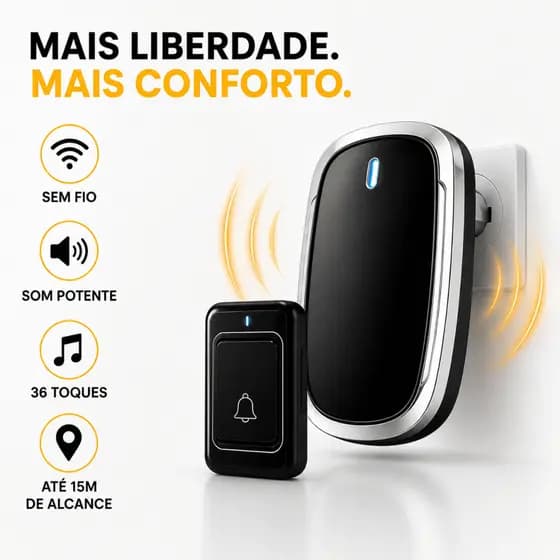 Campainha Sem Fio Residencial Wireless De Longo Alcance Eletrônica Sem Fio Bivolt Prova D´água