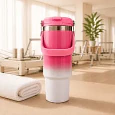 Copo Térmico Inox 900ml Canudo Flip Antivazamento Alça Degradê Bebida Gelada Quente Copo com Canudo