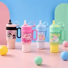 Garrafa Térmica Infantil de 900ml Aço Inox 304 Com Alça e Canudo Caneca Copo Termico Desenho Animado