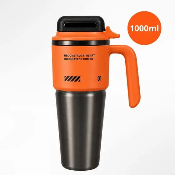 Garrafa Térmica 1L Inox Com Canudo E Alça Tampa Trava Antivazamento Academia Carro