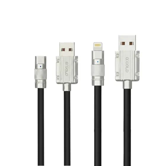 Cabo de Carregamento Premium Metal Tipo C e Lightning para iPhone Android Cabo Carregador 1metro