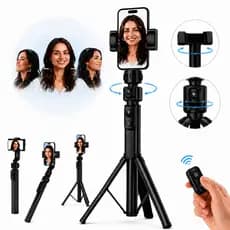 Tripé Celular Rastreamento Facial Gira 360° Controle Remoto Selfie Stick 163cm Android iOS