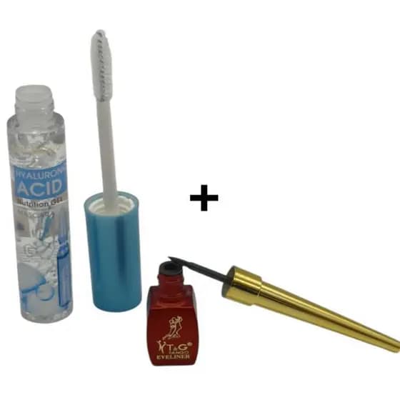 Kit Rímel Gel Incolor Com Hialurinico + Delineador Preto Ponta Fina.