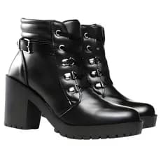 Bota Feminina Coturno Feminino Salto Alto Cano Liso Curto Tratorado Confortável Leve Com Zíper