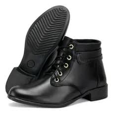 Bota Feminina  Coturno Cano Curto Amarração  Casual Feminina Montaria  Salto Baixo Bico Redondo Leve