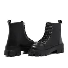 Bota Botinha Feminina Coturno Feminino Salto Baixo Grosso Tratorada Estilo Militar Cano Baixo