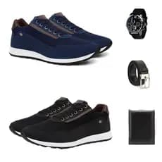 Kit 2Tênis Jogger Strech Masculino Leve Confortável + Acessórios Relógio, Carteira, Cinto