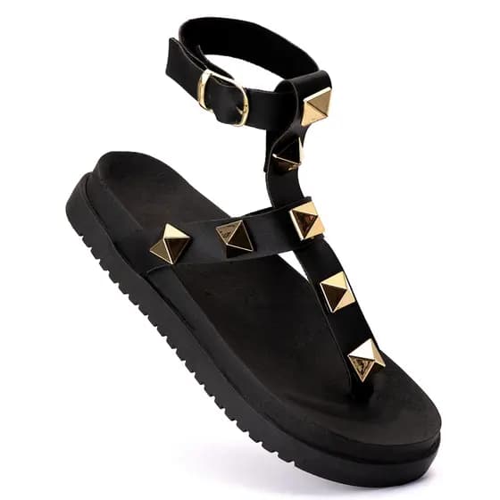 Papete Sandália Feminina Birken Flat Slide Flatform  Estilo Moda Brilho Conforto Pirâmides Dia a Dia