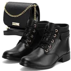 Bota Coturno Feminina Blogueira Estilo Montaria + Kit Bolsa Feminina Cano Curto Bico Redondo