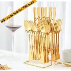 Suporte Porta Talheres Aço Inox Premium Prata/Dourado Até 24 Pç Organizador Elegante Mesa Posta Luxo