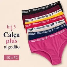 Kit Calcinhas Plus Size Algodão Confortável Calça Plus Cotton Feminina Cintura Alta