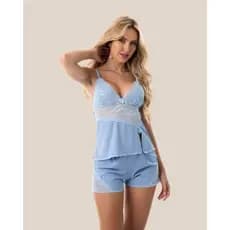 Baby Doll Paula Canelado Com Detalhes em Renda  Short Dool  Pijama Feminino Adulto Confortável Suede