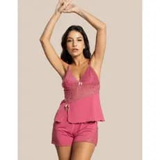 Baby Doll Feminino Poliamida Com Renda Alças Finas Pijama Toque Geladinho Short Doll Adulto Delicado