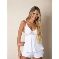 Baby Doll Thais Poliéster Short Dool Sensual Com Detalhes Em Renda Fresquinho Pijama Feminino Adulto